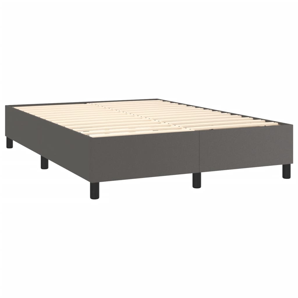 vidaXL Κρεβάτι Boxspring με Στρώμα Γκρι 140x200εκ. από Συνθετικό Δέρμα