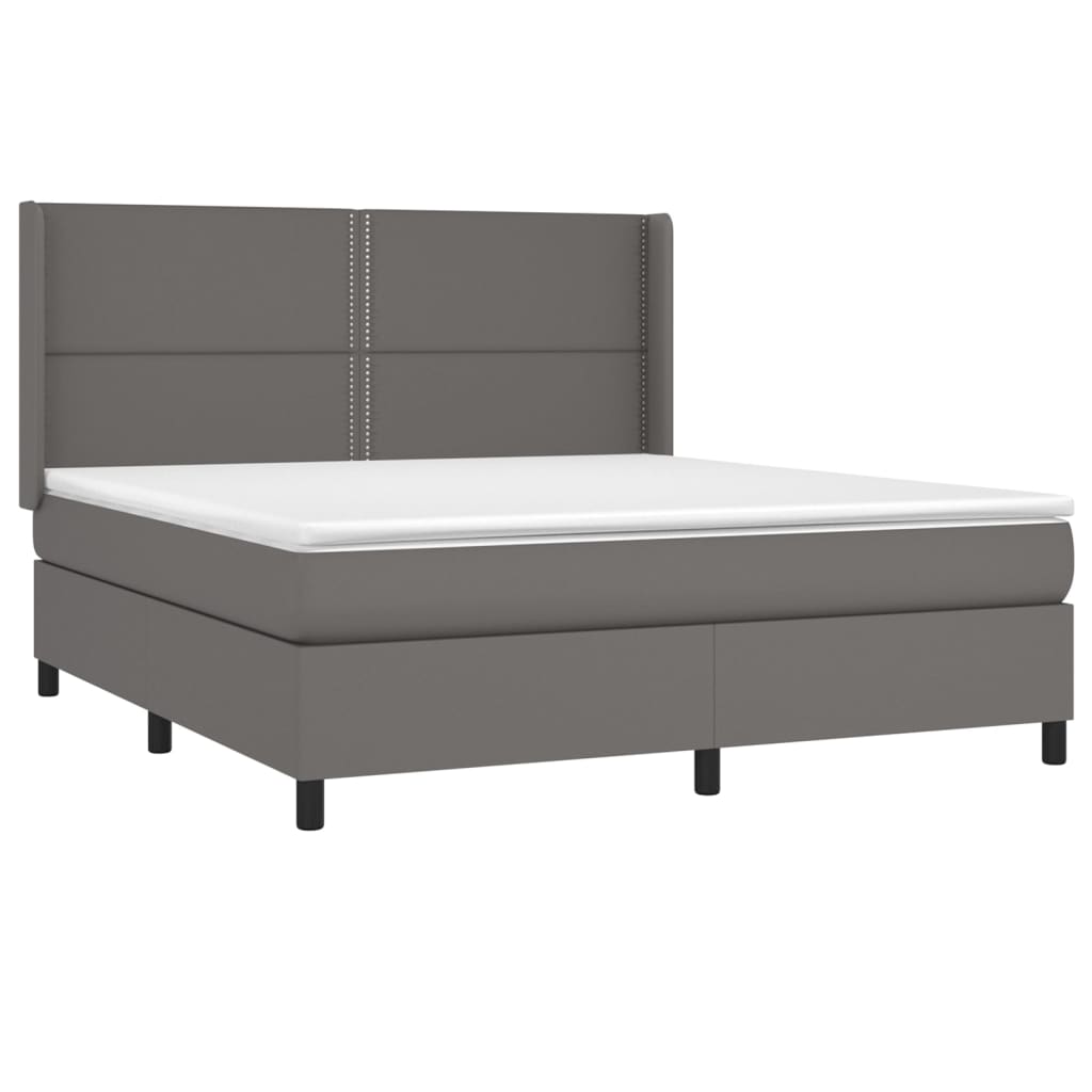vidaXL Κρεβάτι Boxspring με Στρώμα Γκρι 180x200 εκ. Συνθετικό Δέρμα