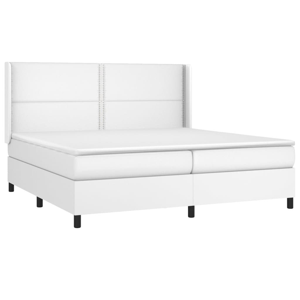 vidaXL Κρεβάτι Boxspring με Στρώμα Λευκό 200x200 εκ. Συνθετικό Δέρμα