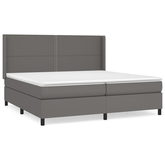 vidaXL Κρεβάτι Boxspring με Στρώμα Γκρι 200x200 εκ. Συνθετικό Δέρμα