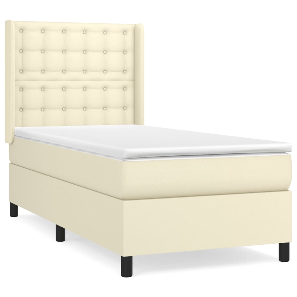 vidaXL Κρεβάτι Boxspring με Στρώμα Κρεμ 80 x 200 εκ. Συνθετικό Δέρμα