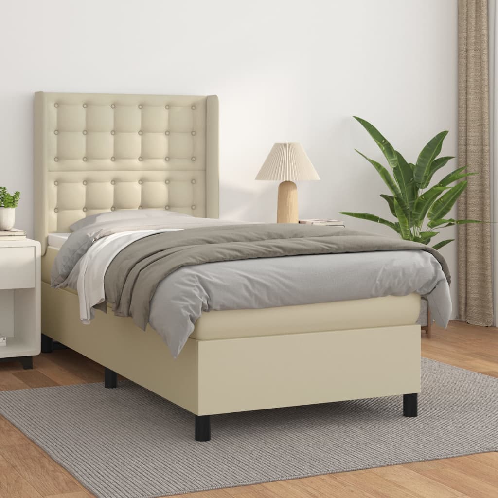vidaXL Κρεβάτι Boxspring με Στρώμα Κρεμ 80 x 200 εκ. Συνθετικό Δέρμα