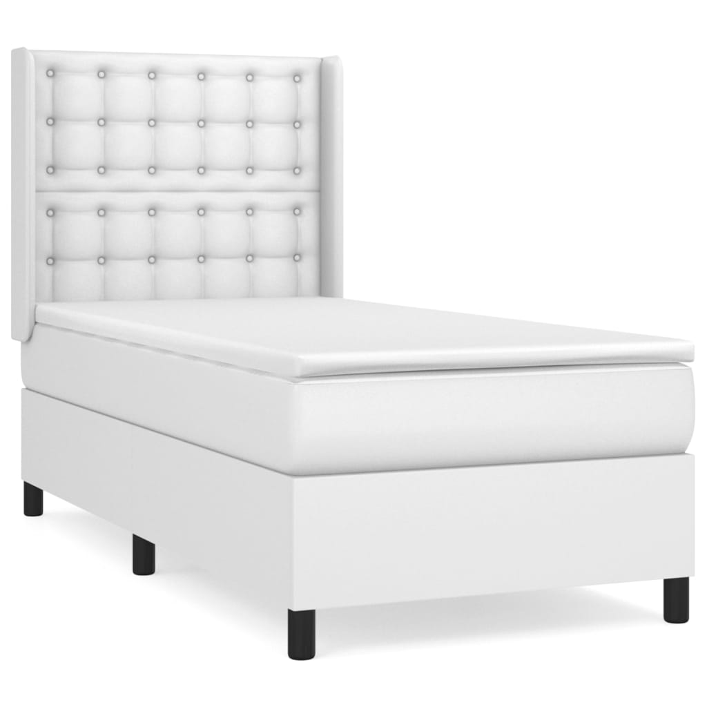 vidaXL Κρεβάτι Boxspring με Στρώμα Λευκό 90x190εκ. από Συνθετικό Δέρμα