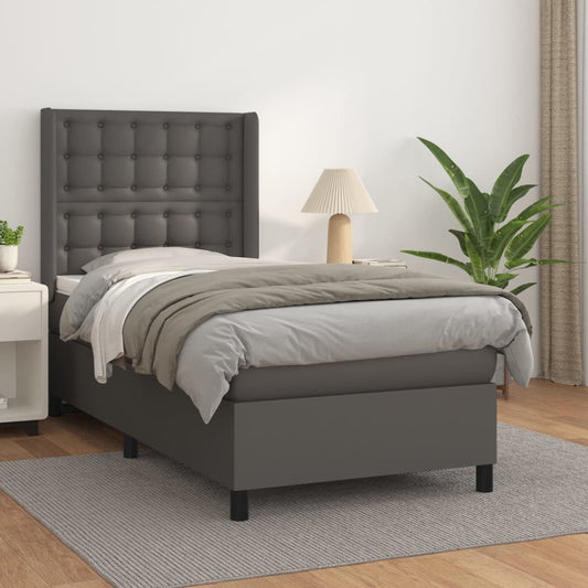vidaXL Κρεβάτι Boxspring με Στρώμα Γκρι 90x190 εκ. από Συνθετικό Δέρμα