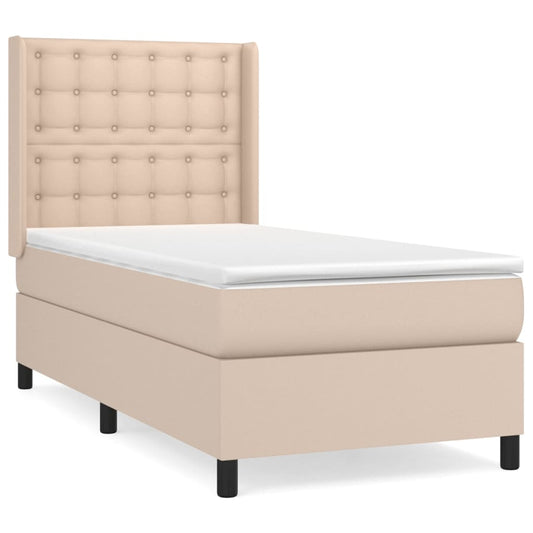 vidaXL Κρεβάτι Boxspring με Στρώμα Καπουτσίνο 90x190εκ.από Συνθ. Δέρμα