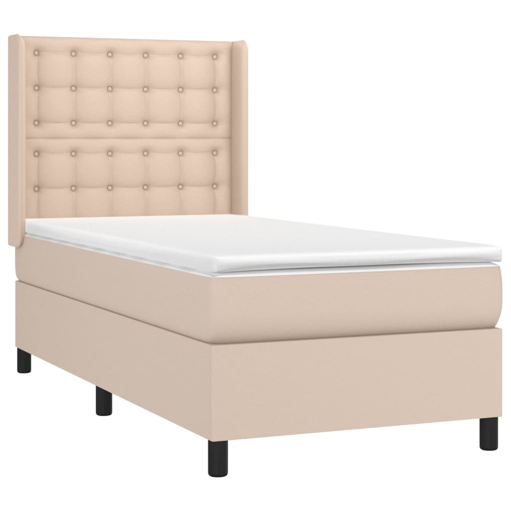 vidaXL Κρεβάτι Boxspring με Στρώμα Καπουτσίνο 90x190εκ.από Συνθ. Δέρμα