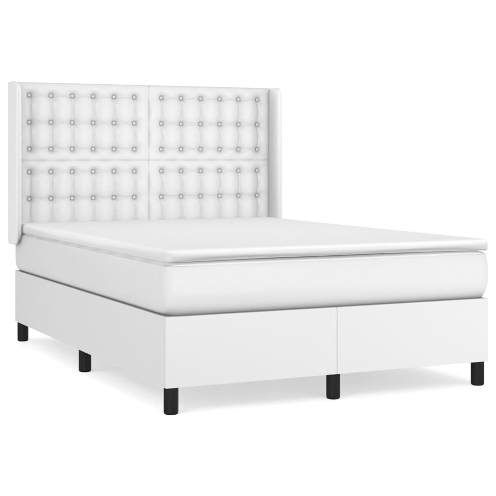 vidaXL Κρεβάτι Boxspring με Στρώμα Λευκό 140x190εκ.από Συνθετικό Δέρμα