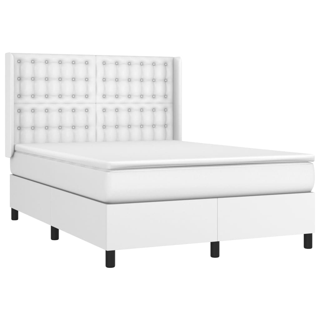 vidaXL Κρεβάτι Boxspring με Στρώμα Λευκό 140x190εκ.από Συνθετικό Δέρμα