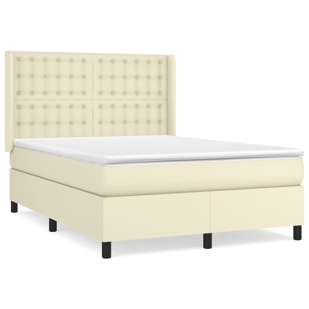 vidaXL Κρεβάτι Boxspring με Στρώμα Κρεμ 140x190εκ. από Συνθετικό Δέρμα