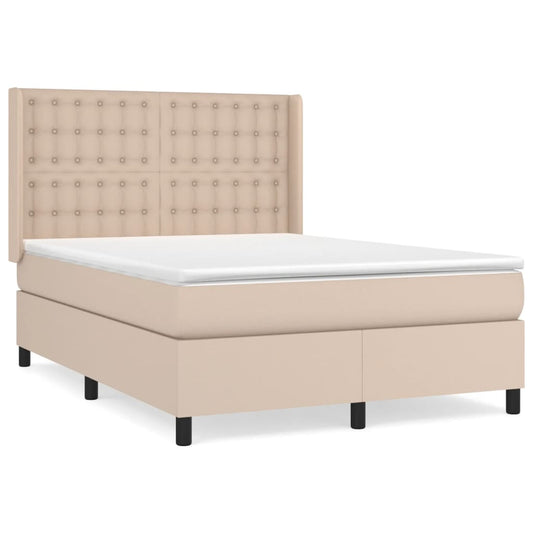 vidaXL Κρεβάτι Boxspring με Στρώμα Καπουτσίνο 140x190εκ.από Συνθ.Δέρμα