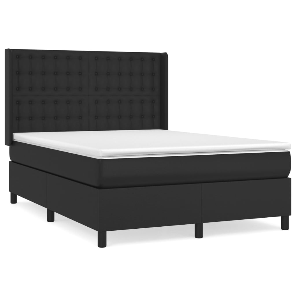 vidaXL Κρεβάτι Boxspring με Στρώμα Μαύρο 140x200εκ.από Συνθετικό Δέρμα