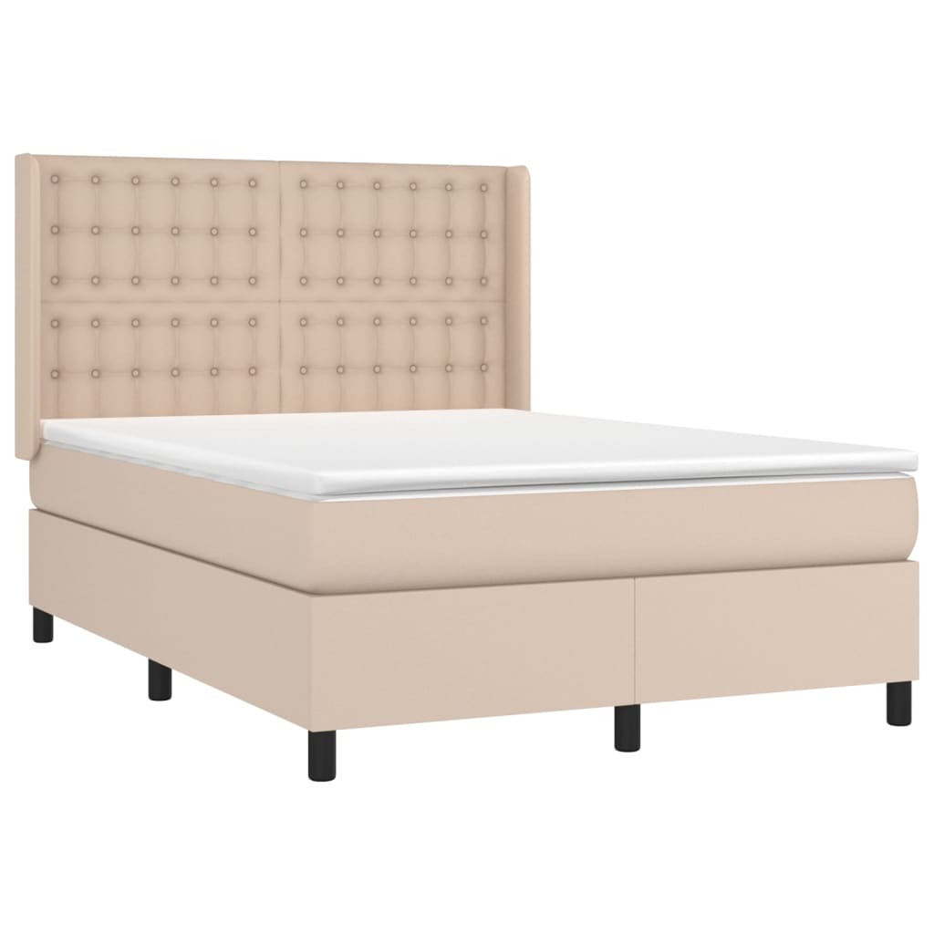 vidaXL Κρεβάτι Boxspring με Στρώμα Καπουτσίνο 140x200εκ.από Συνθ.Δέρμα