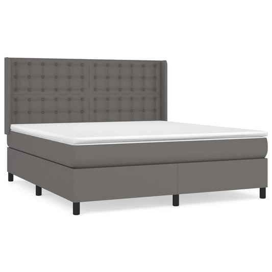 vidaXL Κρεβάτι Boxspring με Στρώμα Γκρι 160x200εκ. από Συνθετικό Δέρμα