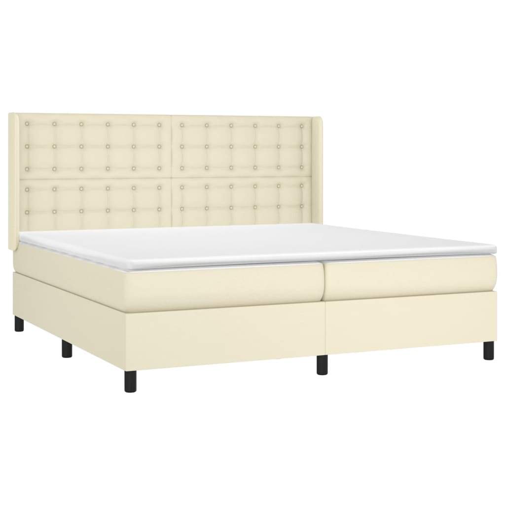 vidaXL Κρεβάτι Boxspring με Στρώμα Κρεμ 200x200 εκ. Συνθετικό Δέρμα