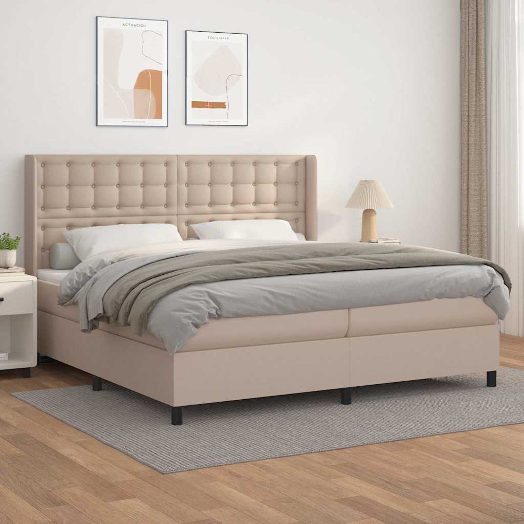 vidaXL Κρεβάτι Boxspring με Στρώμα Καπουτσίνο 200x200εκ.από Συνθ.Δέρμα