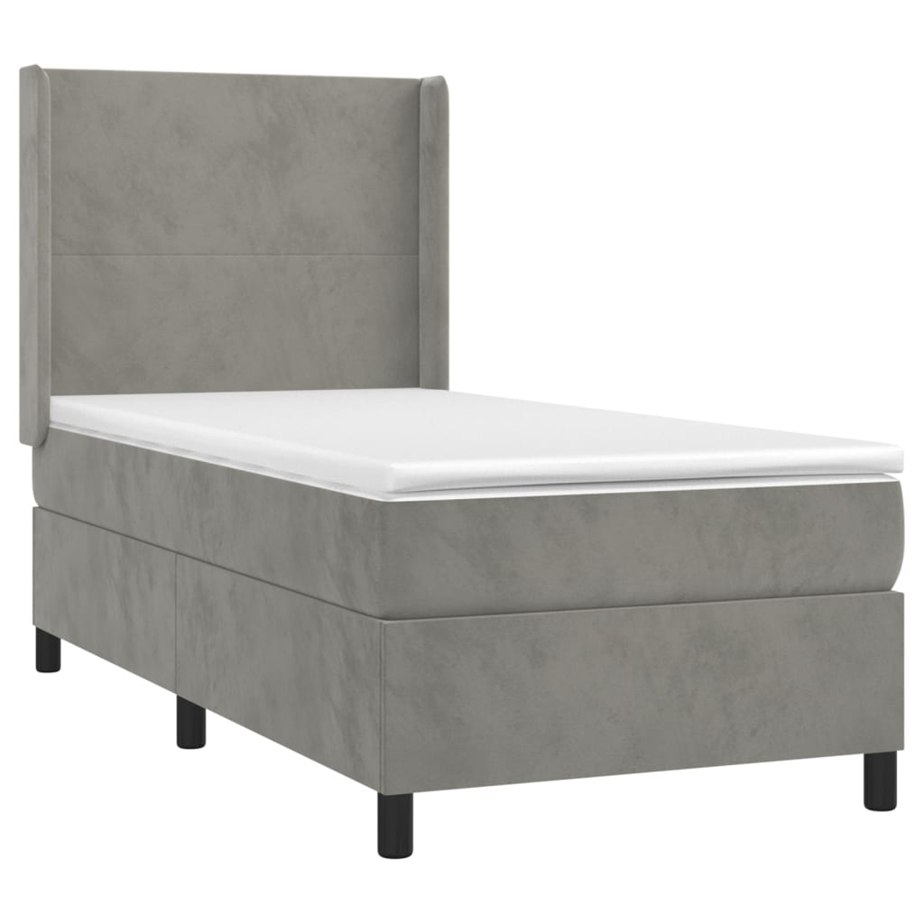 vidaXL Κρεβάτι Boxspring με Στρώμα Ανοιχτό Γκρι 80x200 εκ. Βελούδινο