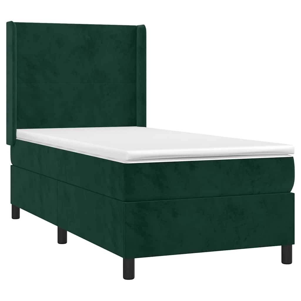 vidaXL Κρεβάτι Boxspring με Στρώμα Σκούρο Πράσινο 80x200 εκ. Βελούδινο