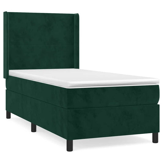 vidaXL Κρεβάτι Boxspring με Στρώμα Σκούρο Πράσινο 90x190 εκ. Βελούδινο