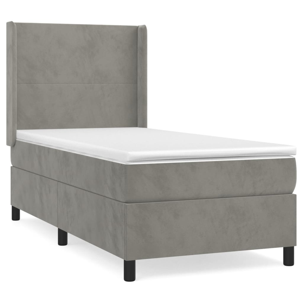vidaXL Κρεβάτι Boxspring με Στρώμα Ανοιχτό Γκρι 90x200 εκ. Βελούδινο
