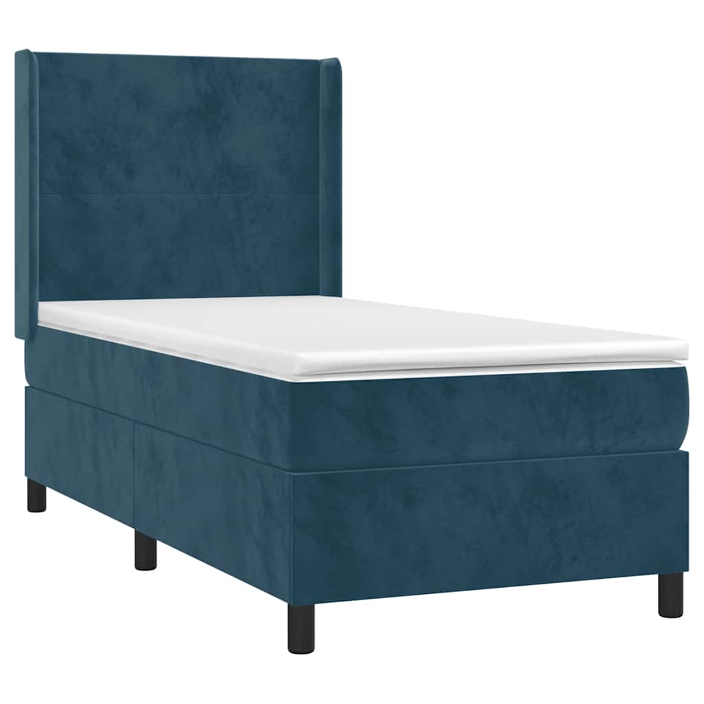 vidaXL Κρεβάτι Boxspring με Στρώμα Σκούρο Μπλε 90x200 εκ. Βελούδινο