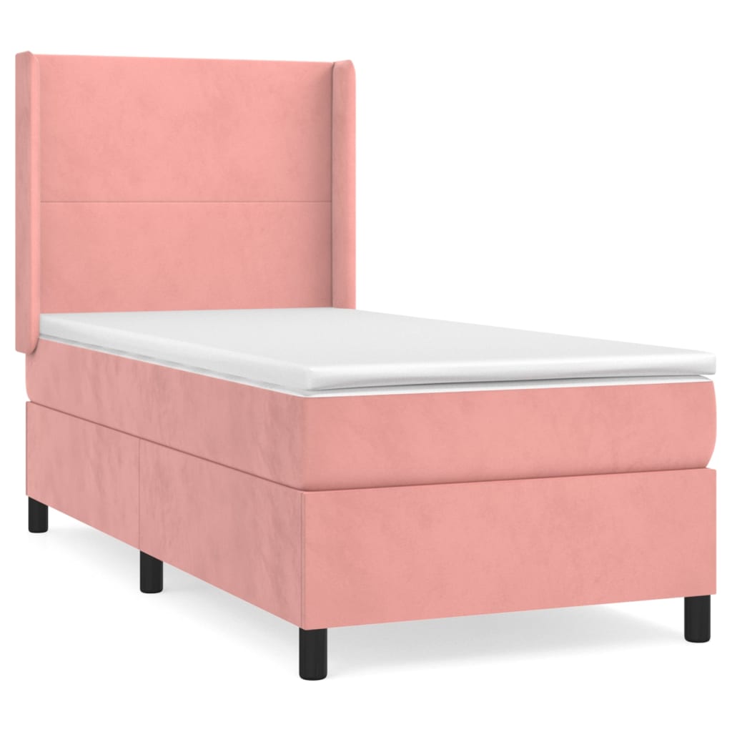vidaXL Κρεβάτι Boxspring με Στρώμα Ροζ 90x200 εκ. Βελούδινο