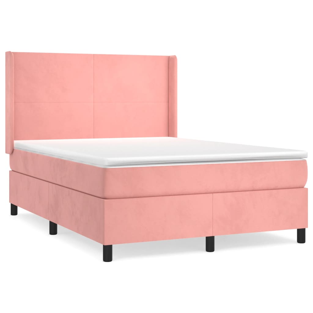 vidaXL Κρεβάτι Boxspring με Στρώμα Ροζ 140x190 εκ. Βελούδινο