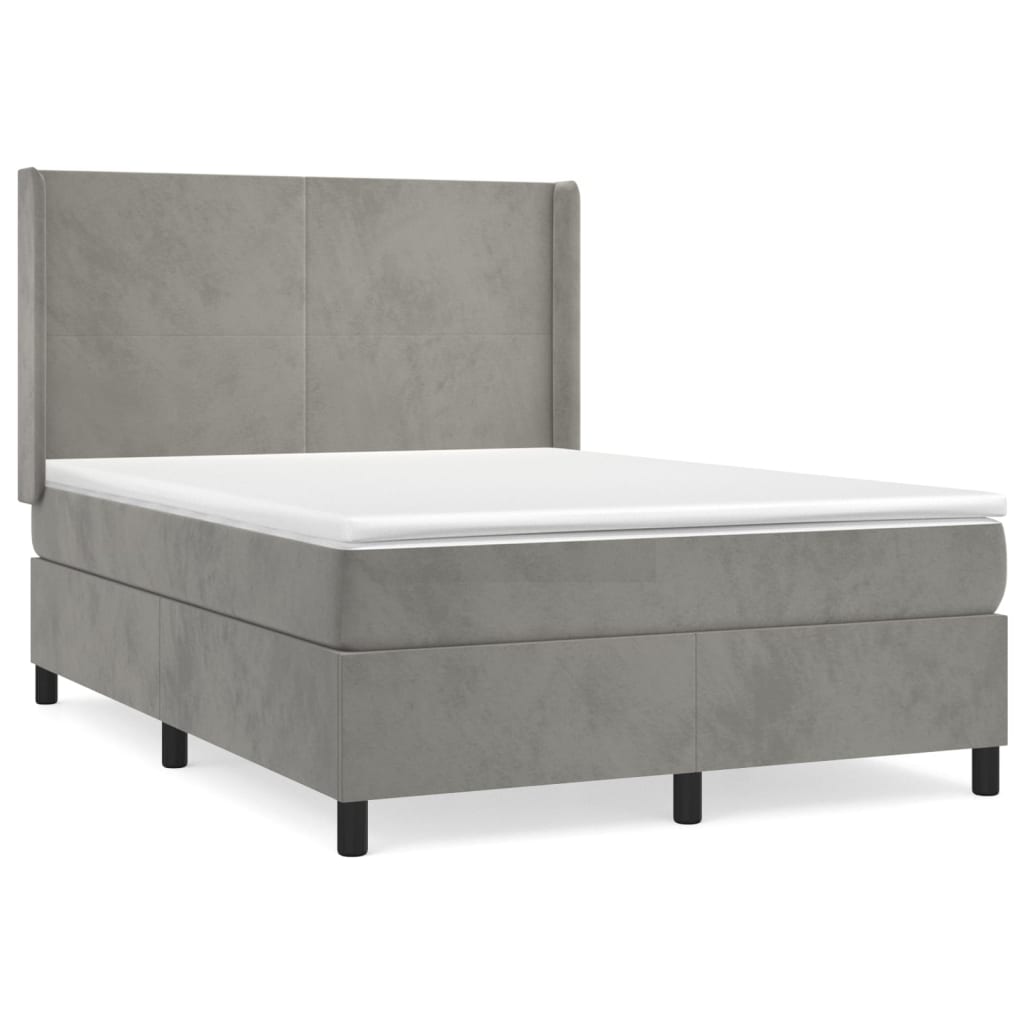 vidaXL Κρεβάτι Boxspring με Στρώμα Ανοιχτό Γκρι 140x200 εκ. Βελούδινο