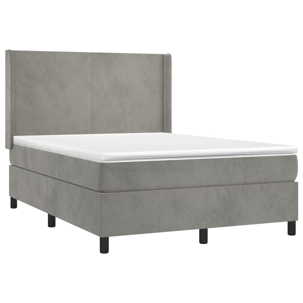 vidaXL Κρεβάτι Boxspring με Στρώμα Ανοιχτό Γκρι 140x200 εκ. Βελούδινο