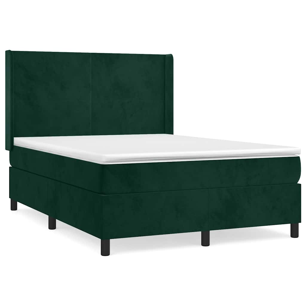 vidaXL Κρεβάτι Boxspring με Στρώμα Σκούρο Πράσινο 140x200εκ. Βελούδινο