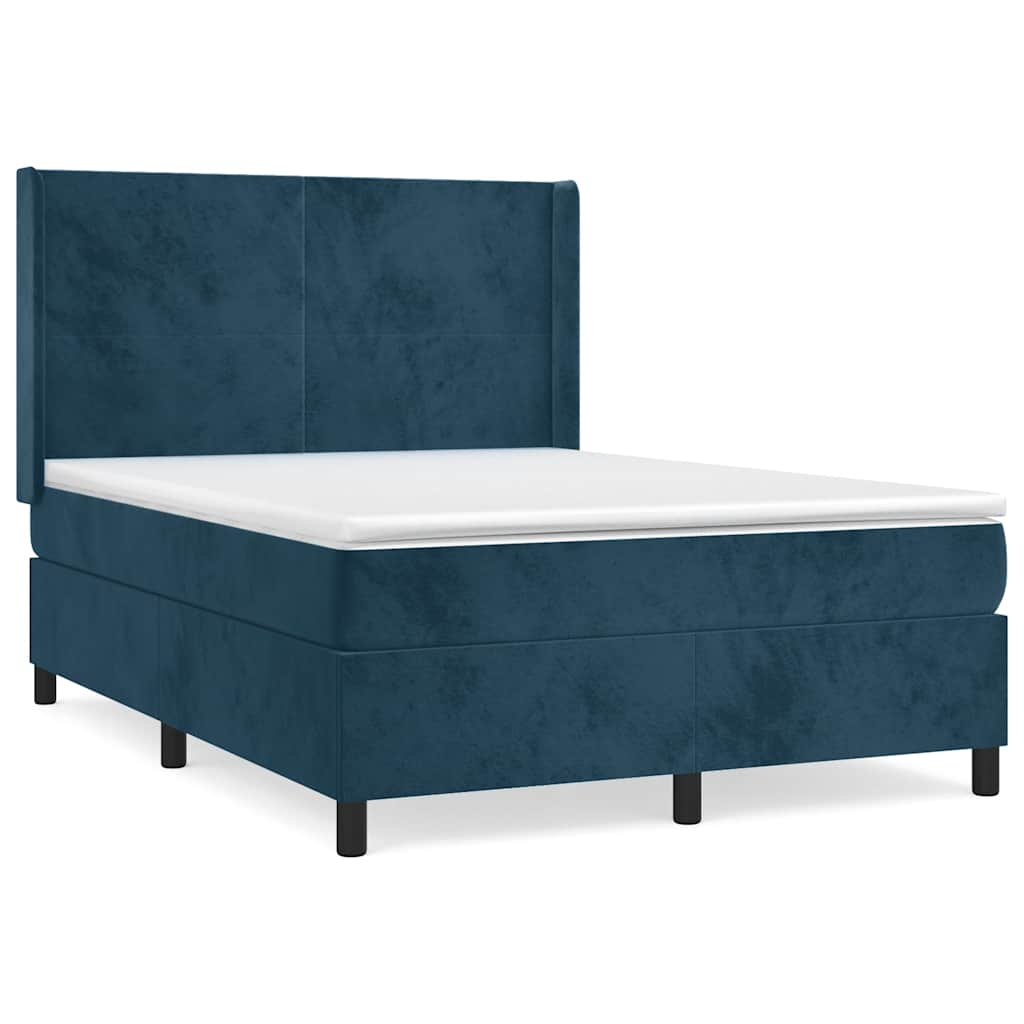 vidaXL Κρεβάτι Boxspring με Στρώμα Σκούρο Μπλε 140x200 εκ. Βελούδινο