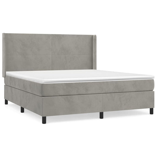 vidaXL Κρεβάτι Boxspring με Στρώμα Ανοιχτό Γκρι 160x200 εκ. Βελούδινο