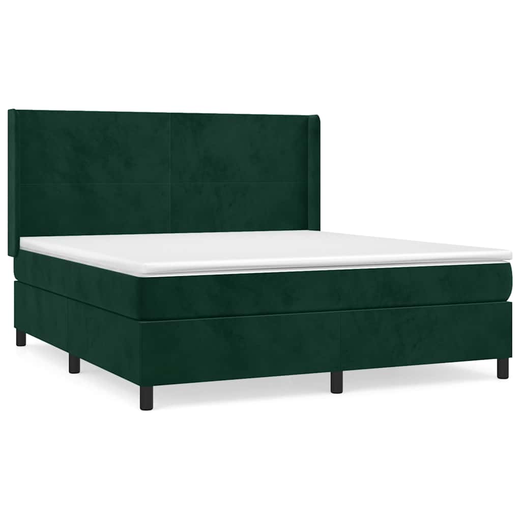 vidaXL Κρεβάτι Boxspring με Στρώμα Σκούρο Πράσινο 160x200εκ. Βελούδινο