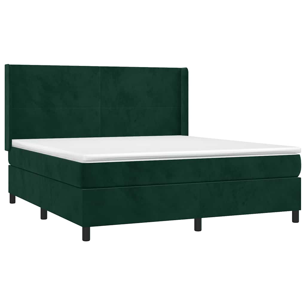 vidaXL Κρεβάτι Boxspring με Στρώμα Σκούρο Πράσινο 160x200εκ. Βελούδινο