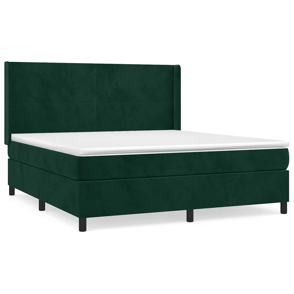 vidaXL Κρεβάτι Boxspring με Στρώμα Σκούρο Πράσινο 180x200εκ. Βελούδινο