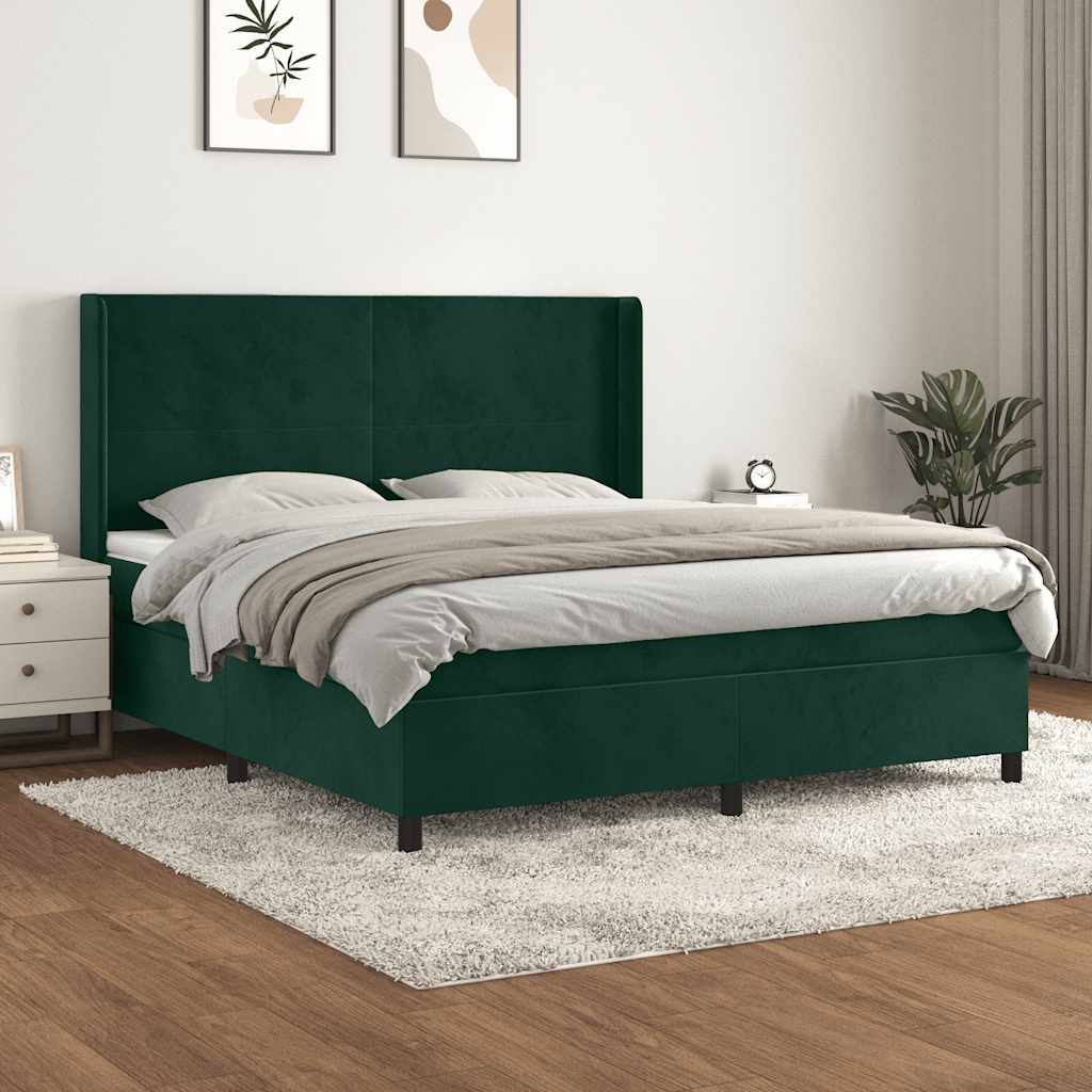 vidaXL Κρεβάτι Boxspring με Στρώμα Σκούρο Πράσινο 180x200εκ. Βελούδινο