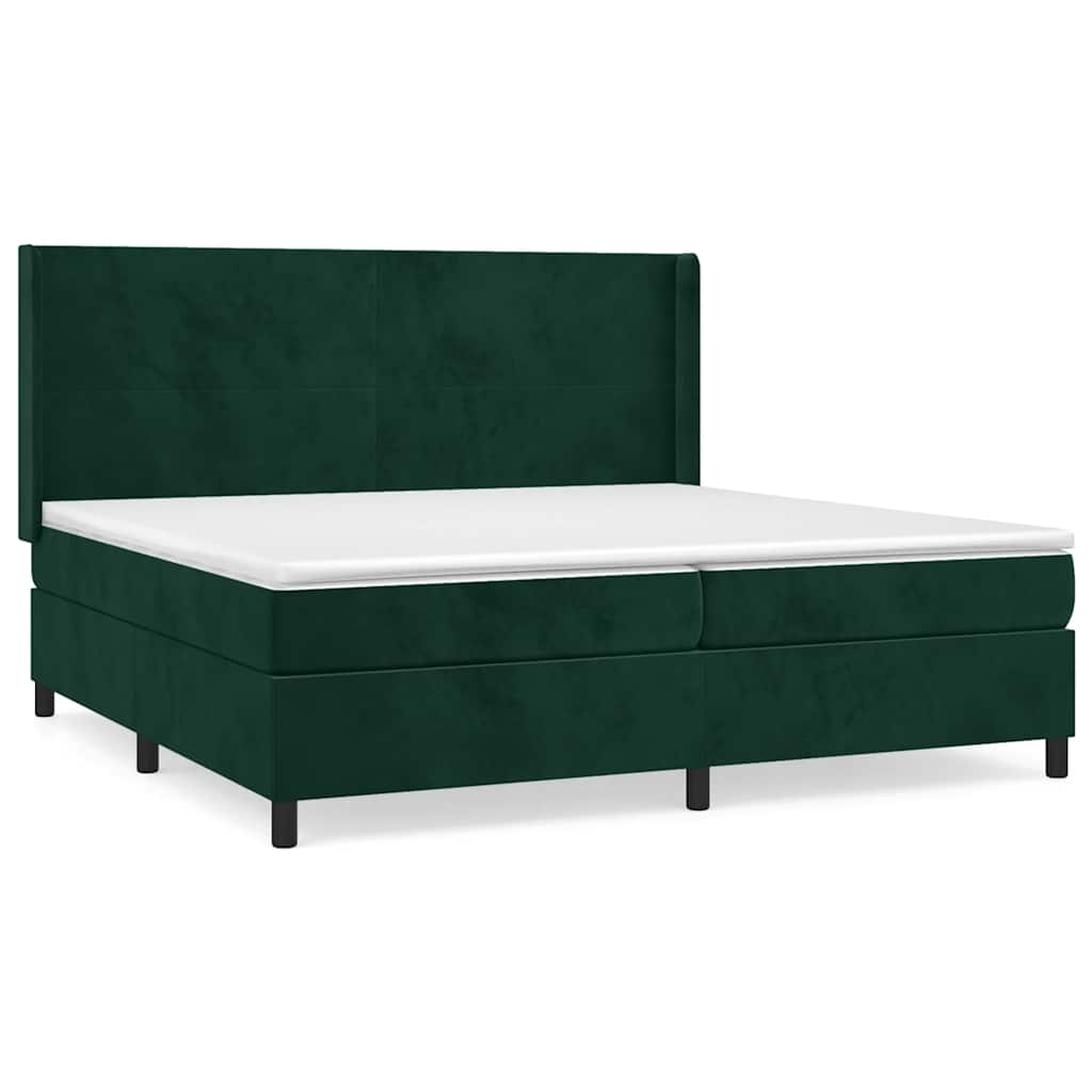 vidaXL Κρεβάτι Boxspring με Στρώμα Σκούρο Πράσινο 200x200εκ. Βελούδινο