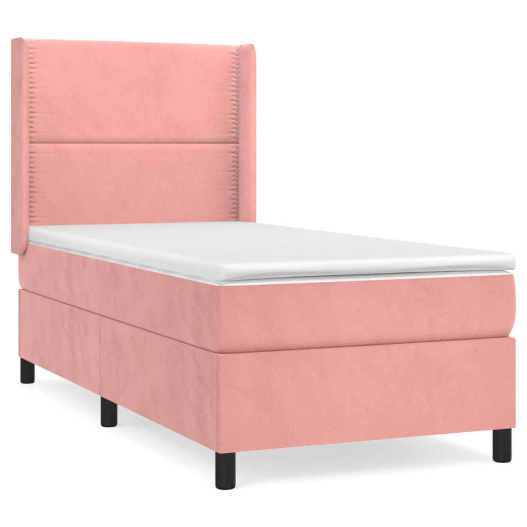 vidaXL Κρεβάτι Boxspring με Στρώμα Ροζ 80 x 200 εκ. Βελούδινο
