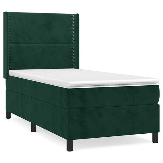 vidaXL Κρεβάτι Boxspring με Στρώμα Σκούρο Πράσινο 90x190 εκ. Βελούδινο