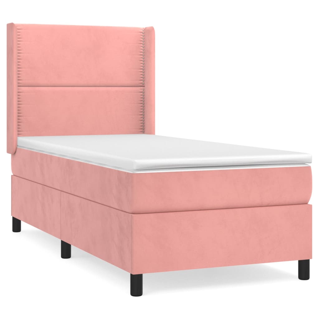 vidaXL Κρεβάτι Boxspring με Στρώμα Ροζ 90x190 εκ. Βελούδινο