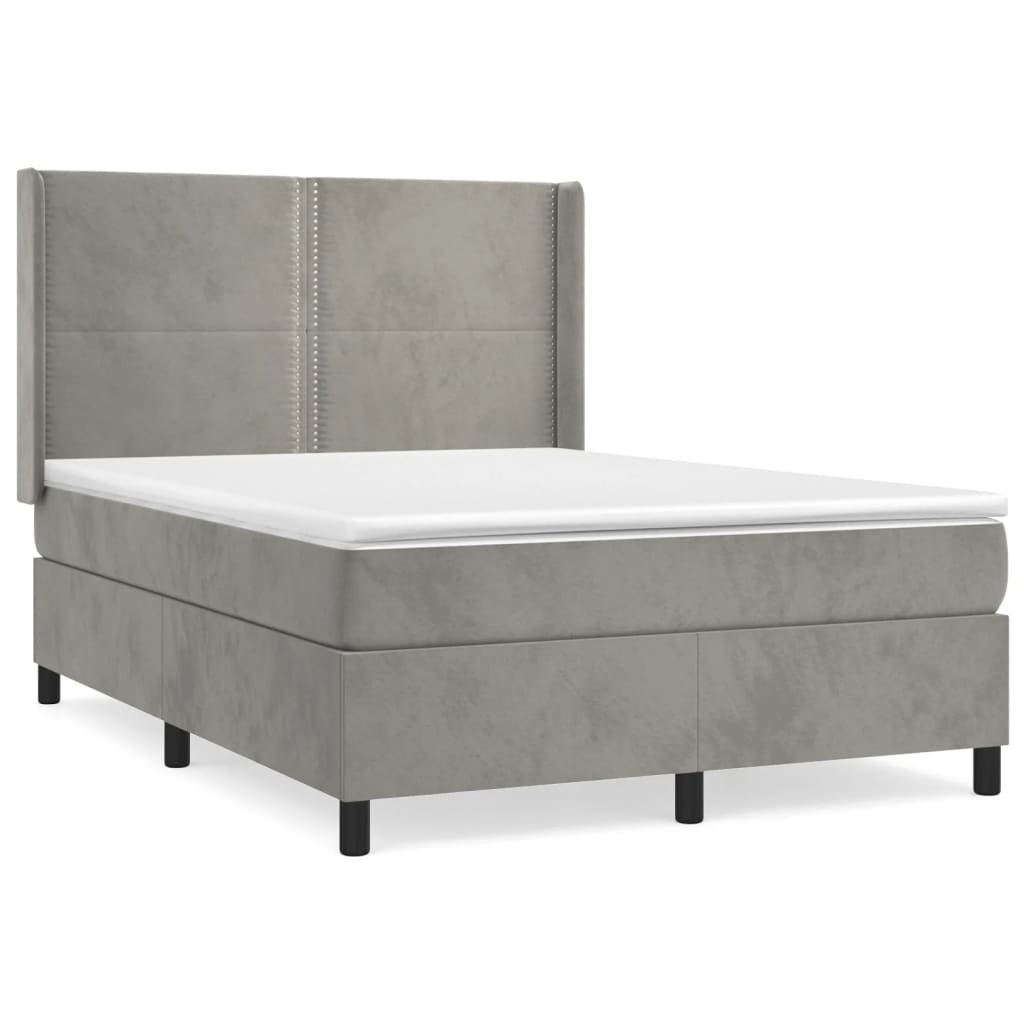 vidaXL Κρεβάτι Boxspring με Στρώμα Ανοιχτό Γκρι 140x190 εκ. Βελούδινο