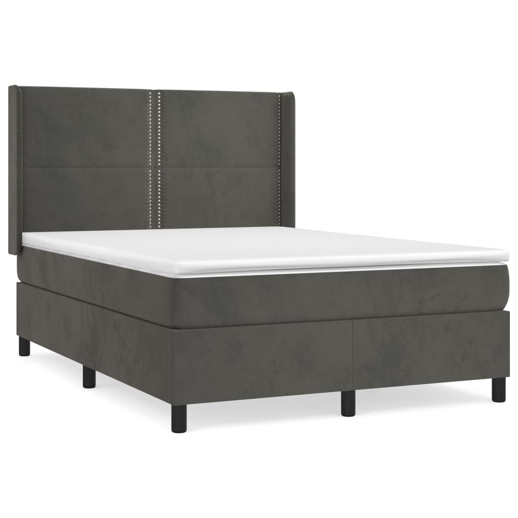 vidaXL Κρεβάτι Boxspring με Στρώμα Σκούρο Γκρι 140x190 εκ. Βελούδινο
