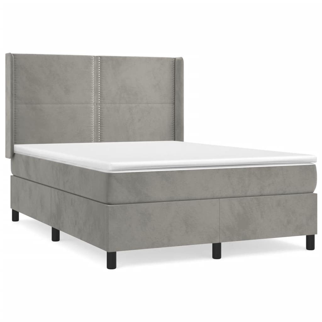 vidaXL Κρεβάτι Boxspring με Στρώμα Ανοιχτό Γκρι 140x200 εκ. Βελούδινο