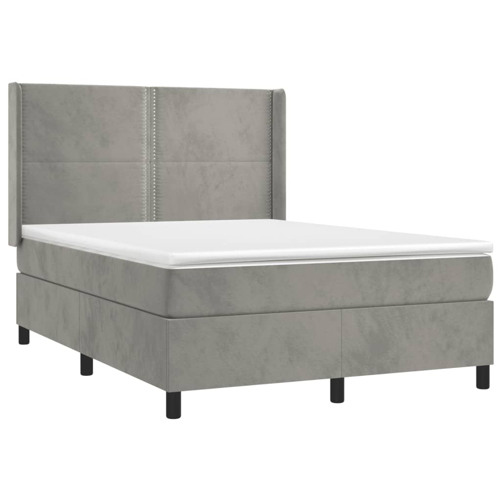 vidaXL Κρεβάτι Boxspring με Στρώμα Ανοιχτό Γκρι 140x200 εκ. Βελούδινο