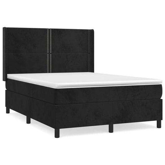 vidaXL Κρεβάτι Boxspring με Στρώμα Μαύρο 140x200 εκ. Βελούδινο