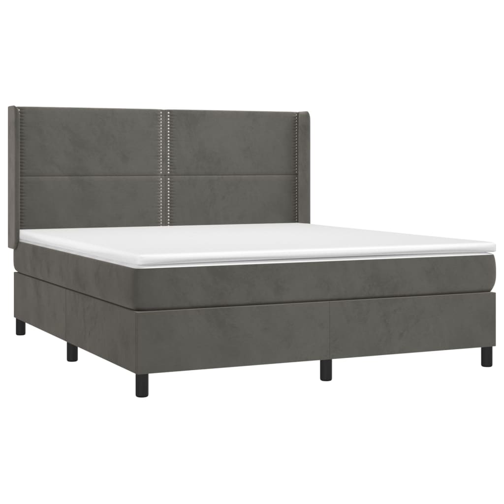vidaXL Κρεβάτι Boxspring με Στρώμα Σκούρο Γκρι 180x200 εκ. Βελούδινο