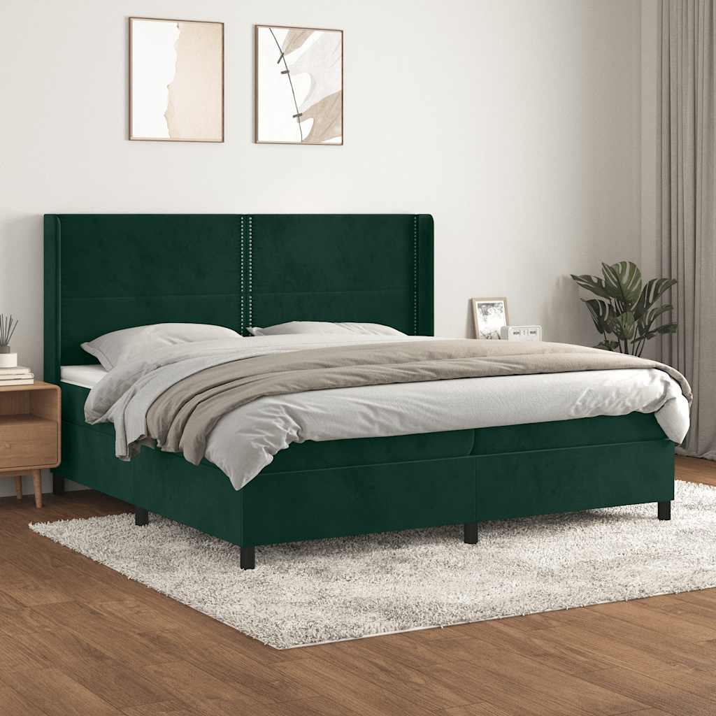 vidaXL Κρεβάτι Boxspring με Στρώμα Σκούρο Πράσινο 200x200εκ. Βελούδινο