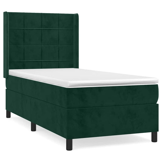 vidaXL Κρεβάτι Boxspring με Στρώμα Σκούρο Πράσινο 80x200 εκ. Βελούδινο