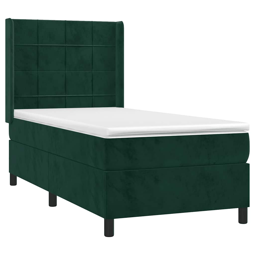 vidaXL Κρεβάτι Boxspring με Στρώμα Σκούρο Πράσινο 80x200 εκ. Βελούδινο