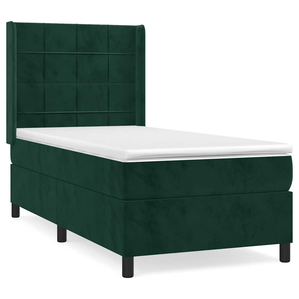 vidaXL Κρεβάτι Boxspring με Στρώμα Σκούρο Πράσινο 100x200εκ. Βελούδινο