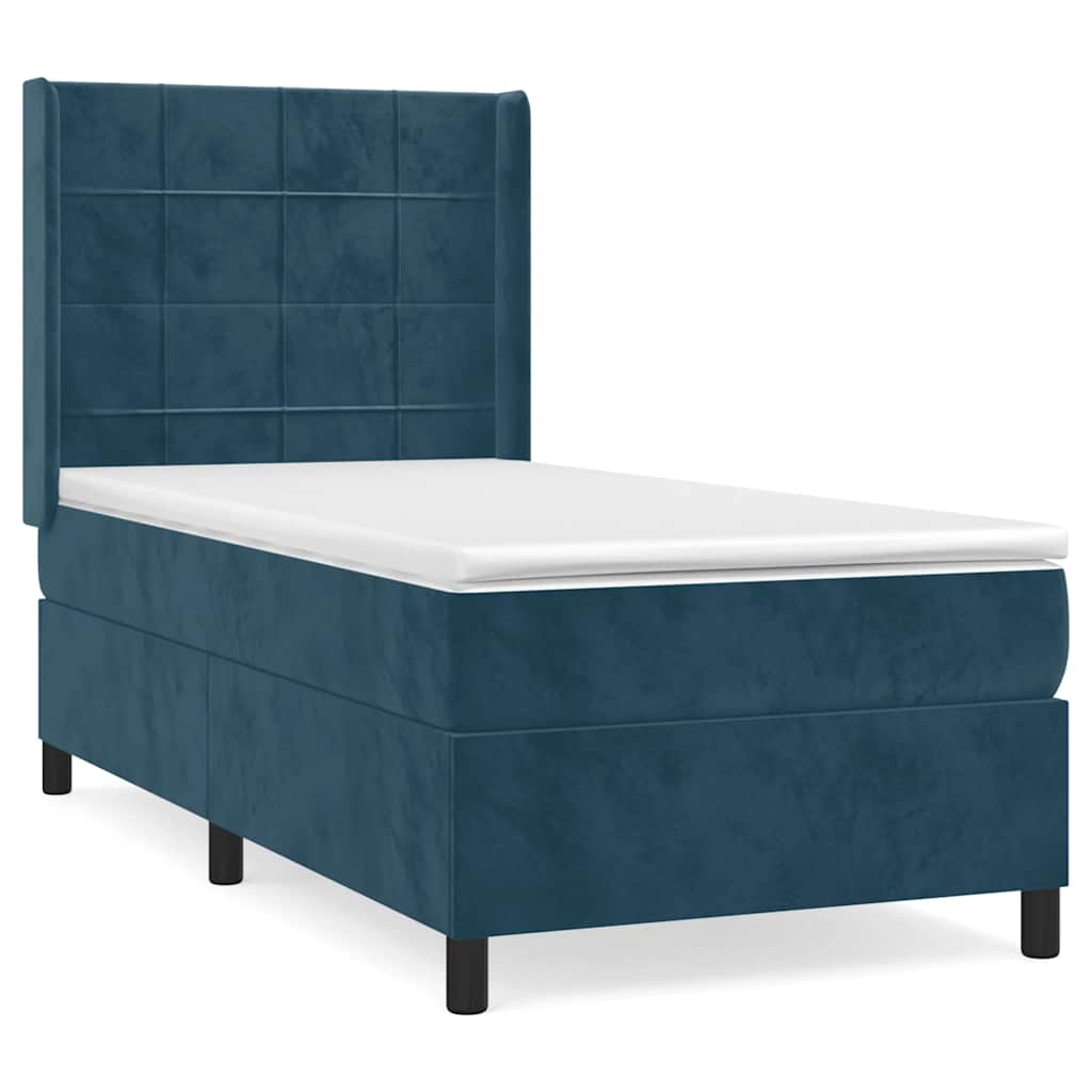 vidaXL Κρεβάτι Boxspring με Στρώμα Σκούρο Μπλε 100x200 εκ. Βελούδινο